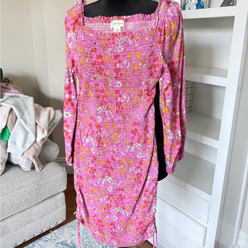 Jessica Simpson Pink and Orange Floral Long Sleeve Dress
